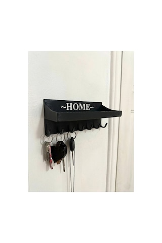 Home Yazılı Duvar Tipi Anahtarlık Ve Posta Kutusu Rafı7 Kancalı Dekoratif Anahtar Askısı 180x80x75mm Siyah