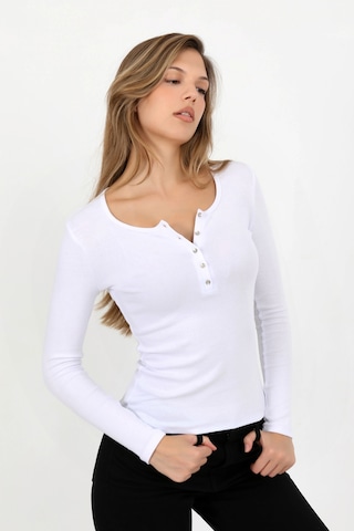 Hdm Kadın Beyaz Uzun Kollu Fitilli Patlı Düğmeli Basic Örme Bluz - H6162