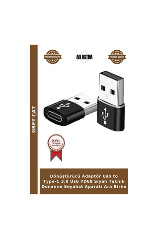 Dönüştürücü Adaptör Usb To Type-c 3.0 Usb Yd68 Siyah Teknik Donanım Seyahat Aparatı Ara Birim