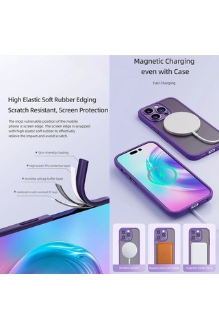 Rock Apple Uyumlu iPhone 15 Pro Kılıf Guard Touch Lens Korumalı, Magsafe, Anti Shock - Titanium Gray Titanium Gray