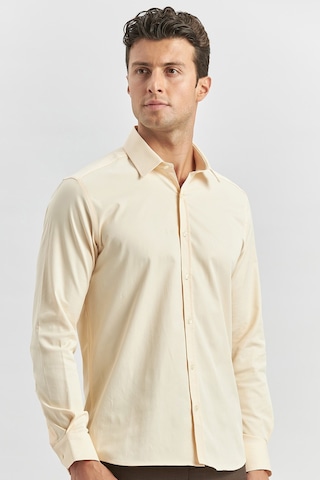 İmza Açık Bej Uzun Kol Düz Bez Ayağı 032 Sert Yaka Classic Slim Fit Gömlek 1004240334 Açık Bej