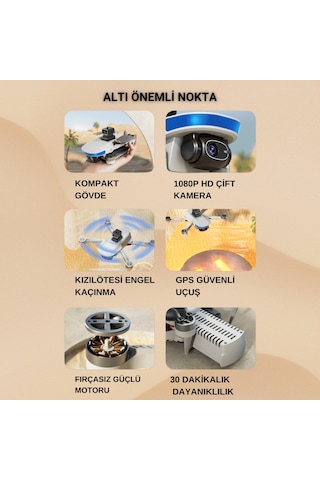 B6 Mini Drone 2Batarya ile 30Dakika Uçuş Beni Takip Et Gps 1080p Hd Çift Kamera 5g Wı-fı  Engelden Kaçınma