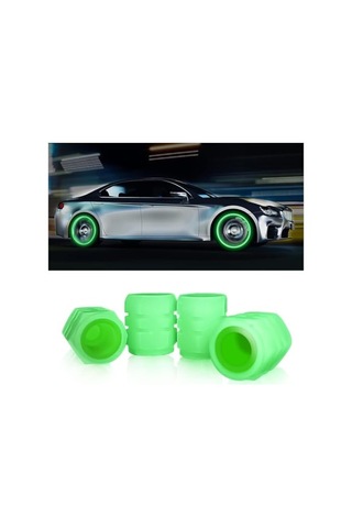 Mercar Gece Parlayan Neon Fosforlu Sibop Kapağı, 4 Adet, Plastik, 2 Cm, Tüm Arabalara Uygun Yeşil