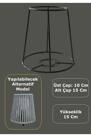 Konik Mini Abajur Teli Ve Aplik Teli, İskeleti Siyah Statik Boyalı E27 15 Cm Metal