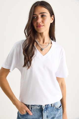 Shade Pamuk Derin V Yakalı Comfort Fit T-shirt 60602066 - Beyaz L