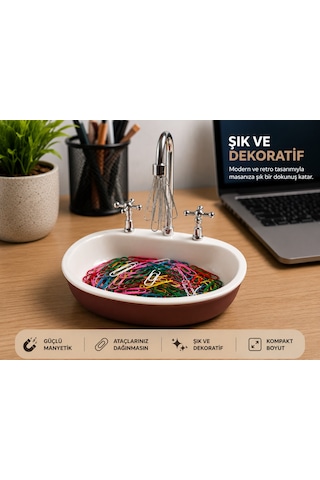 Manyetik Ataç Tutucu Lavabo Tasarımlı Masaüstü Düzenleyici Çok Renkli