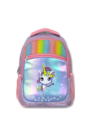 Ümit Çanta Üç Gözlü Kız Çocuk İlkokul Çantası - Gökkuşağı Unicorn - Turkuaz Pembe - 5015 Turkuaz - Pembe