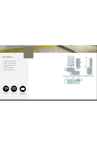 Evros Verona Banyo Dolabı 105 Cm Gri