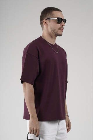 Bisiklet Yaka Oversize Erkek Süprem Tişört Bordo
