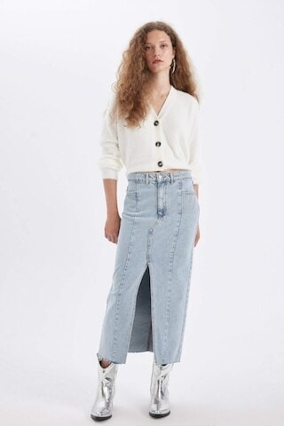 Defacto Fashion Fit Yırtmaçlı Uzun Boy Jean Etek D4419AX24AUNM39 Mavi