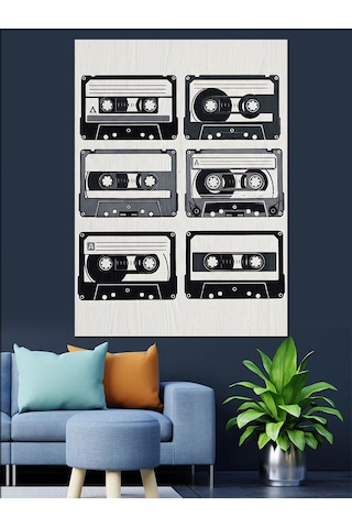 Kaset Çalar Retro Bantlar Dekoratif Kanvas - Mdf Ahşap Tablo