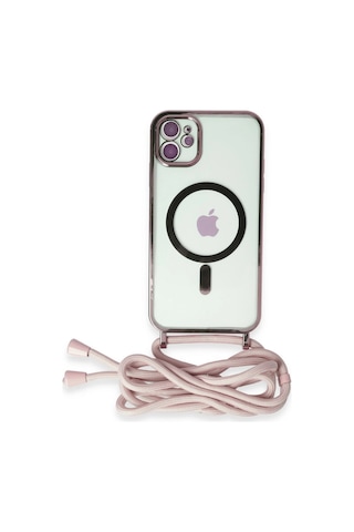 Apple Uyumlu iPhone 11 Kılıf Divo Lazer Askılı Magsafe Kapak Pembe,