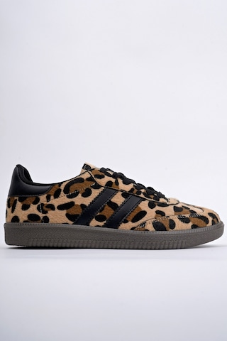 Muggo Leopard Garantili Kadın Ortopedik Günlük Bağcıklı Yürüyüş Leopar Desenli Sneaker Spor Ayakkabı Leopar Kahverengi