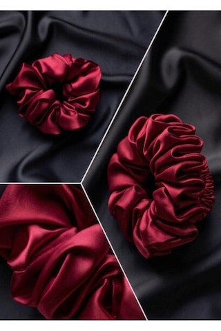 Lüks Saten Saç Tokası Saç Kırmayan İz Bırakmayan Large Scrunchie Topuz Tokası 3adet Kırmızı