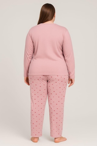 Pemilo Kadın 0387 Büyük Beden Raporlu Kalın Kışlık Pijama Takımı GÜL KURUSU