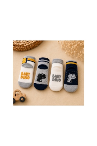 Olay Socks 4'lü Erkek Bebek Dinozor Desenli Pamuklu Çorap Seti Çok Renkli