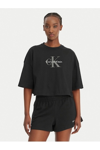Calvin Klein Lv047f828g Ss Boxy Crop Kadın Tişört Siyah