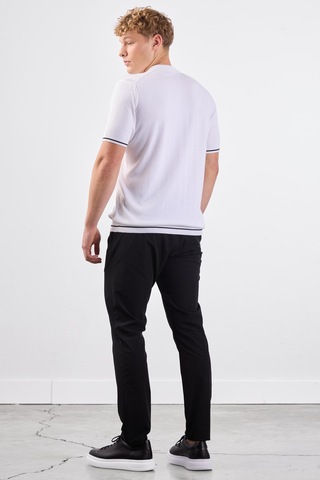 Dufy Beyaz Polo Düğmeli Fitilli Kısa Kollu Slim Fit Erkek Triko Beyaz