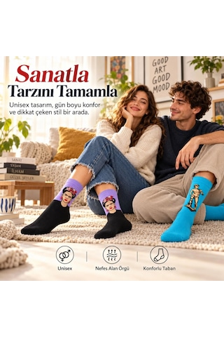 Çorap Giyim Unisex Çorap Sanat Temalı Renkli 7'li Set Portre Tablo Desenli Uzun Soket Günlük Eğlenceli Çorap Şık Çok Renkli