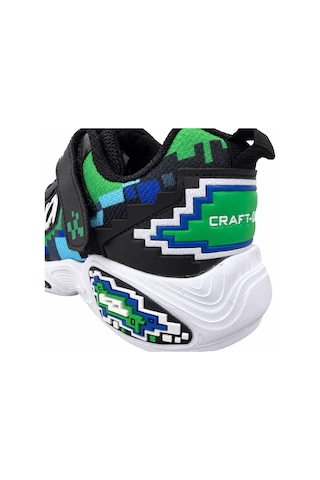 Papucumun Dünyası Çocuk Cırt Bantlı Kalın Tabanlı Piksel 3d Desenli Craft Tarzı Sneaker Yeşil