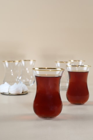 Rakle Pure Altın Yaldızlı İthal İnce 6'lı Çay Bardağı Seti 165 Cc Renkli