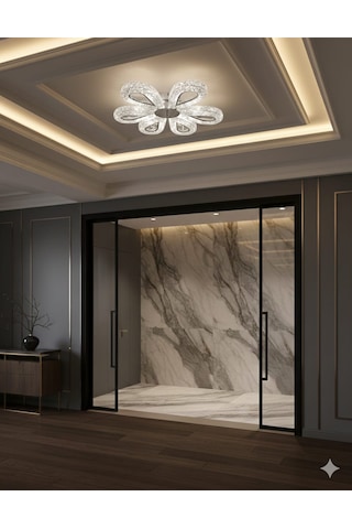 Bohem Aydınlatma Krom Damla Model 6'lı Tavana Sıfır 3 Renk Led Modern Salon Avizesi Krom