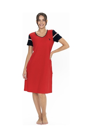 U.s Polo Assn. 20009 Kadın Kısa Kollu V Yaka Rahat Ev Giyim-kırmızı Kırmızı