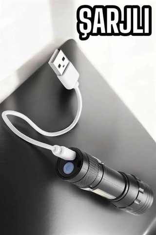Mey İthalat Şarjlı Metal Zoomlu El Feneri Işıldak Led Işık Taşınabilir El Lambası Çok Renkli 56749281