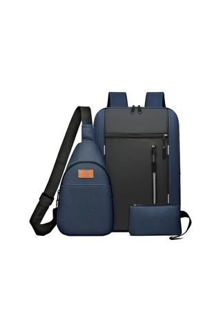 Xuweiwei Mavi 3 Adet Is Seyahat Sirt Cantasi Seti Oxford Kumaş Laptop Cantasi Capraz Askili Canta Ve Cuzdan MAVİ