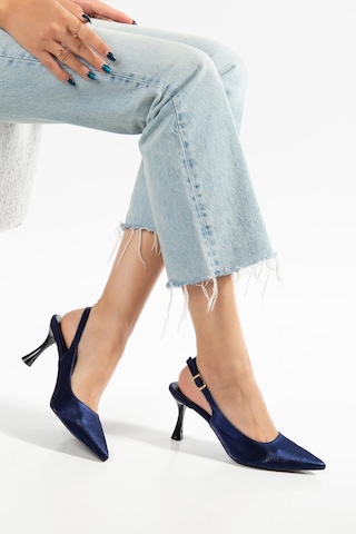 Suins Hope Model Kadın Stiletto Parlak Saten Ayakkabı Mavi