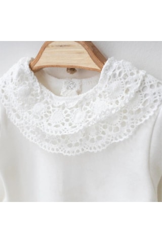 Nervür Ve Dantel Detaylı Pamuklu Tulum Ve Şapka Takım Kırık Beyaz