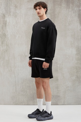Grimelange Bryan Erkek Yumuşacık Kumaşlı 3 Iplik Oversize Bol Kesim Yuvarlak Yakalı Baskılı Siyah Sweatshirt