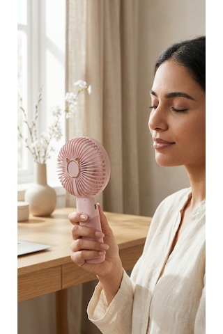 Mini El Fanı Pembe Gold Detaylı Kompakt Tasarımlı, Usb Şarjlı Güçlü Taşınabilir Vantilatör Fan-pl117p