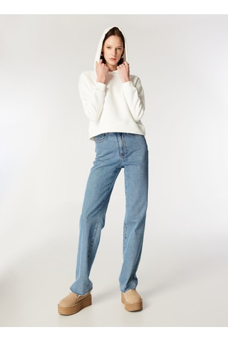Mustang Ekru Kadın Kapüşon Loose Fit Düz Sweatshirt M4wl-swt-1936