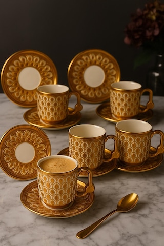 Gold Desenli 6 Lı Porselen Kahve Fincan Seti 50 Ml