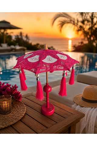 Missidea Vintage Pink Bohem Dekoratif Şemsiye Lambası Pembe