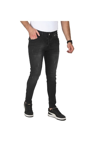 Deepsea Erkek Siyah Jeans Skinny Fit Likralı Taşlanmış Kot Pantolon 2508588 Siyah