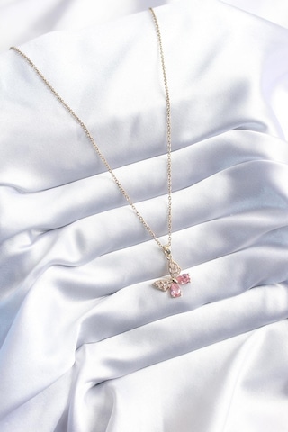 Celira Çelik Gold Renk Pembe Zirkon Taşlı Kelebek Model Kadın Kolye Çok Renkli
