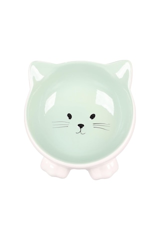 Flamingo Puzi Kedi Kulaklı Desenli Seramik Mama Ve Su Kabı Yeşil 125 Ml