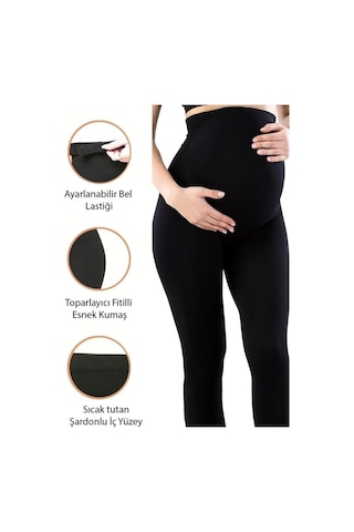 Bir Beden Küçük Gösteren Toparlayıcı Solmayan Siyah Fitilli Hamile Tayt