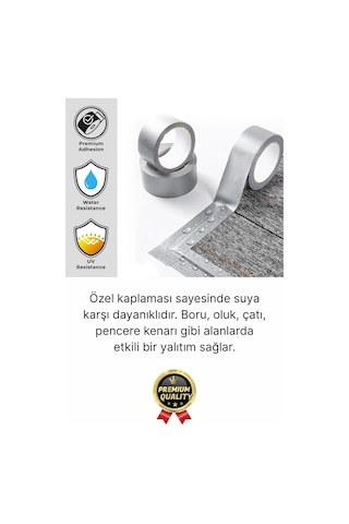 2 Adet Ekstra Güçlü Dayanıklı Su Geçirmez Sızdırmaz Yalıtım İzolasyon Gri Tamir Bandı 10 Mt 48 Mm