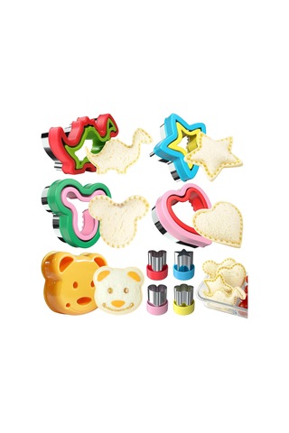 Geeksen 9 Parça Çocuk Sandviç Kesici Ve Kapama Aleti 5 Büyük + 4 Küçük Kalıp Çok Renkli