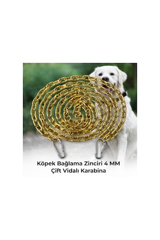 1.20 Metre Sarı Köpek Bağlama Zinciri 4 Mm Gezdirme 2 Vidalı Karabina Çelik Dayanıklı Sarı