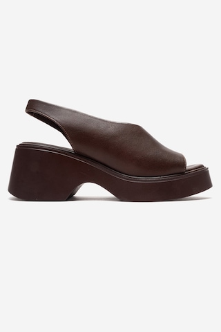 Luvishoes Roy Kahverengi Cilt Hakiki Deri Kadın Dolgu Topuklu Sandalet Kahverengi Deri