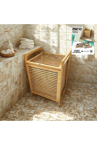 Bambu Kirli Çamaşır Sepeti 40x35x60 Cm Sarı
