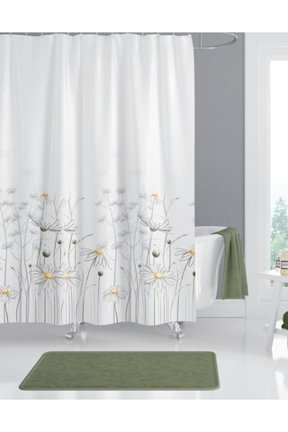 Banyo Perdesi Papatya Çiçek Desen Halkalı Duş Perdesi + Askı Aparatı 180 x 200 CM Çok Renkli