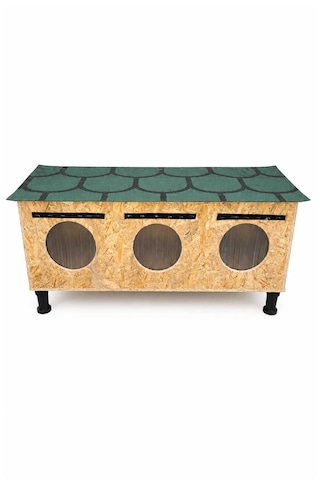 Reyo Narım 3 Kedi Bölmeli Çatısı Yukardan Açılır Kedi Barınağı, Isı Ve Suya Dayanıklı Çatılı Kedi Barınağı 90x50x45 Cm