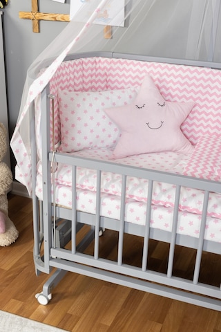 Ahşap Beşik Anne Yanı Beşik Sallanır Beşik Gri 60x120 Pembe Yıldız Uyku Seti Yatak Tekerlekli Gri
