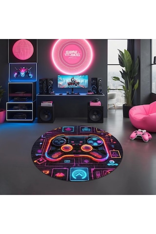 Depoba Gampe Kadife Oyuncu Odası Halısı Kaymaz Pamuk Tabanlı Yıkanabilir Antibakteriyel Yuvarlak Gamer, Gaming Hal Çok Renkli