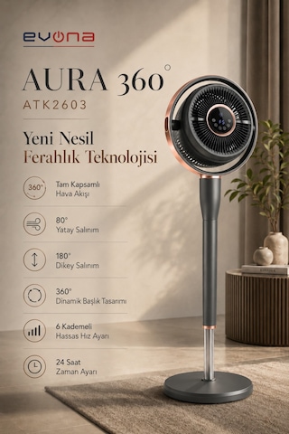 Aura 360, 6 Kademeli Hız Ayarlı Akıllı Vantilatör